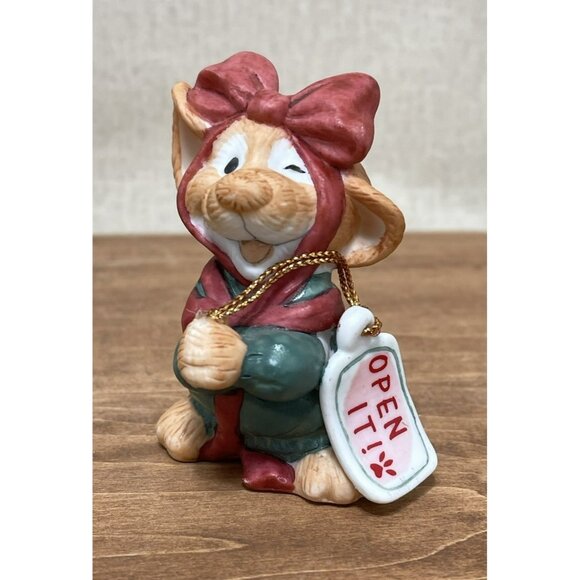 1991 Enesco AMY WULFING Adorable WINKING MOUSE Ribbon Bow OPEN IT Figurine - Picture 1 of 6